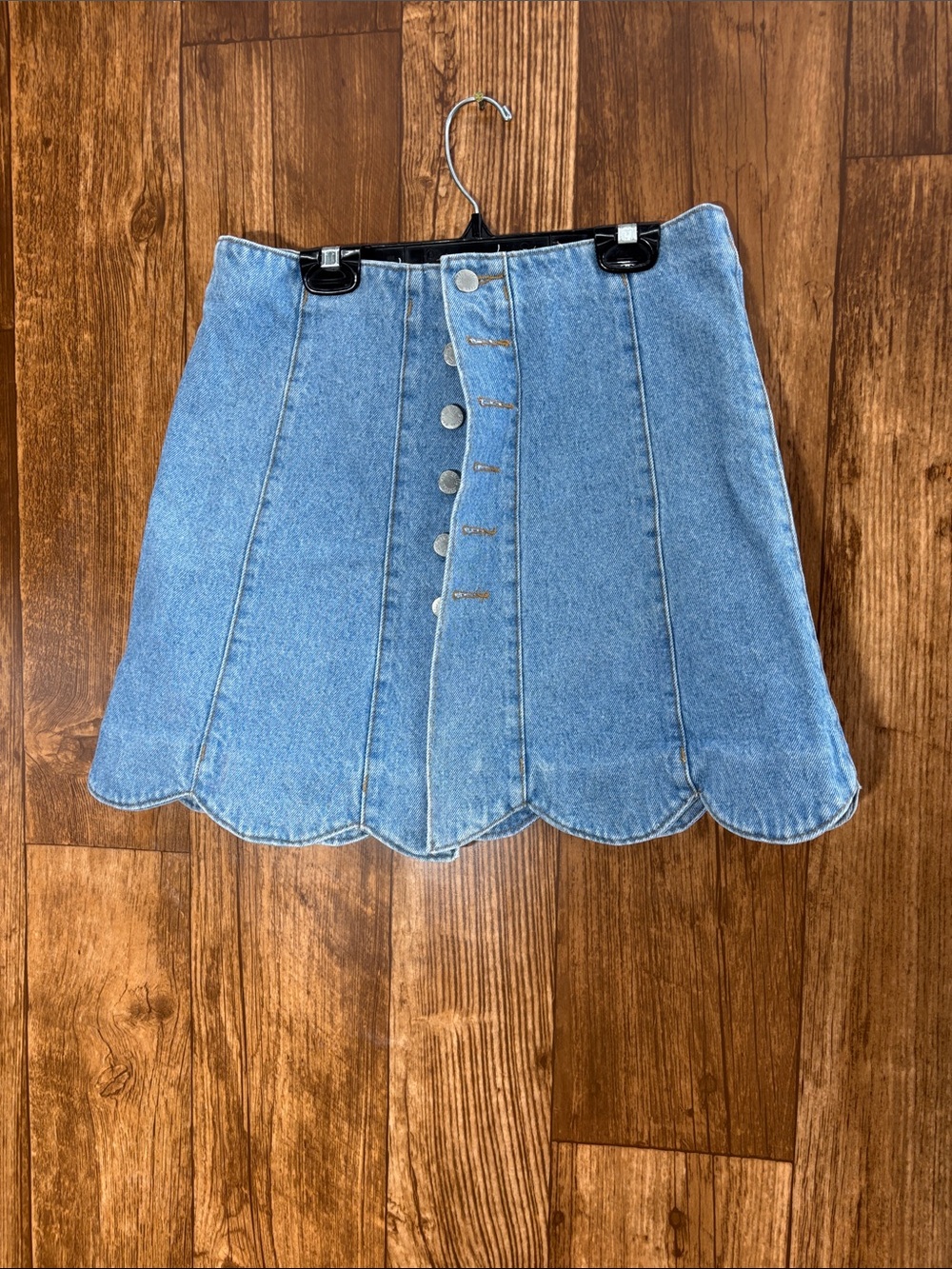 Contempo Scalloped Hem Denim Mini Skirt